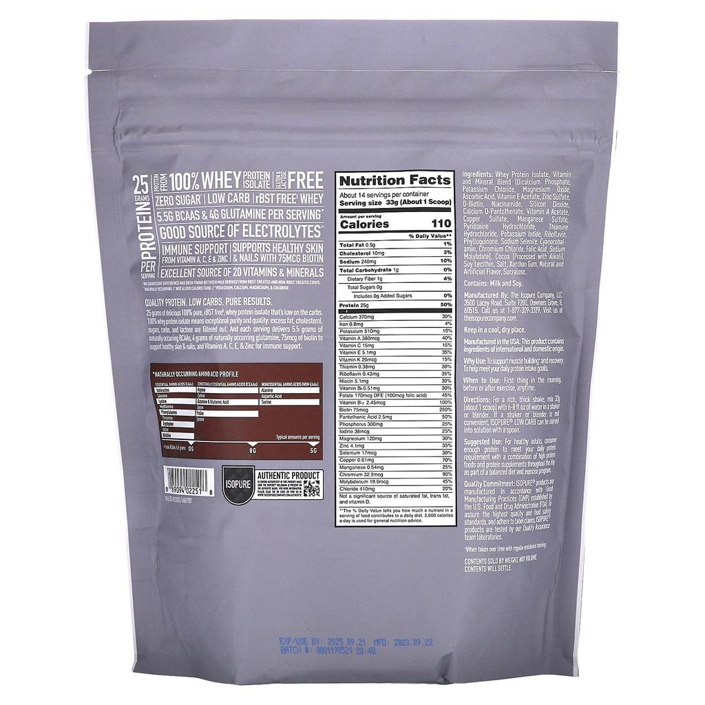 Isopure Low Carb Protein Powder, Dutch Chocolate, 1 Lb (454 G)