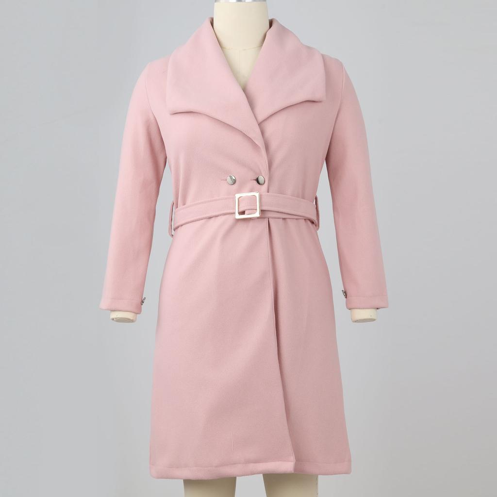 Женское осенне-зимнее повседневное пальто с длинным рукавом и карманом с лацканами, шерстяное пальто с поясом