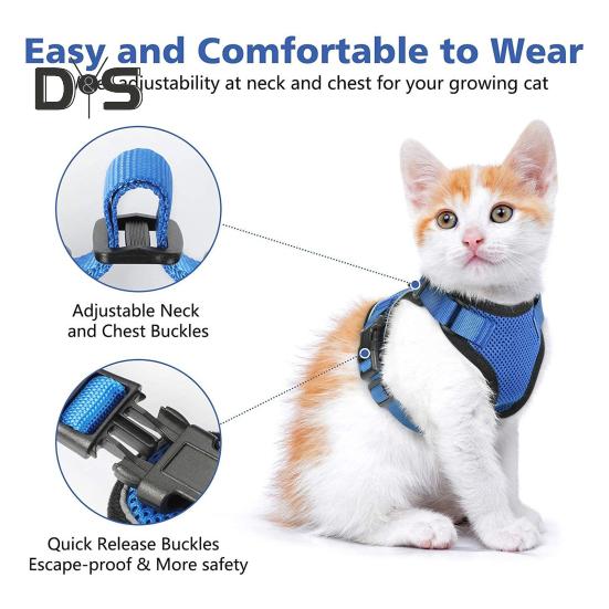 Кошачья шлейка и поводок для прогулок, регулируемый, устойчивый к побегу, жилет для котят, шлейка со светоотражающими полосками для котят средних и больших размеров