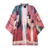 Men's Casual Loose Open Front 3/4 Sleeve Japanese Style Print Cover Up Cardigan