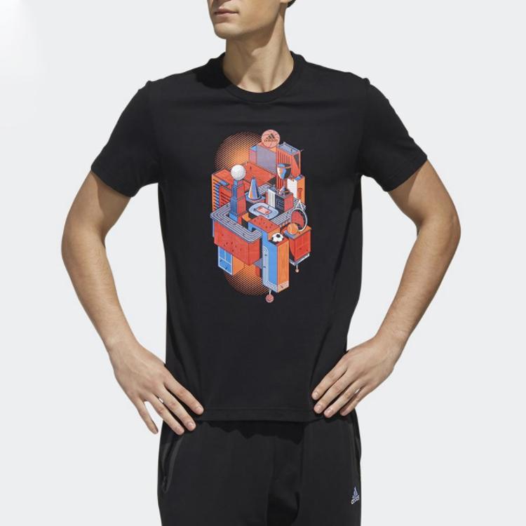 adidas Футболка с коротким рукавом с принтом, мужская, черная DY8717