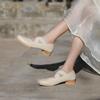 Genuine Leather Mary Jane Crossover with Square Toe Vintage Block Heel Ballet Shoes Single Shoes