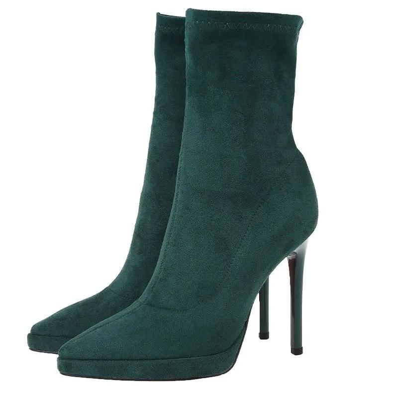 Женские сапоги Короткие туфли на высоком каблуке для женщин Осень-зима Botas Mujer Ботильоны Черные носки Женские сапоги на каблуках Женские