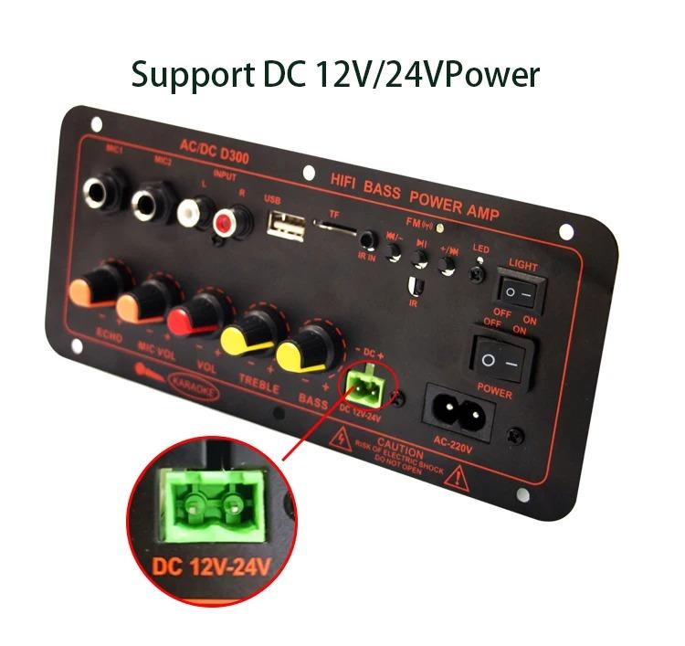 D300 600W Bluetooth 5.0 Amplifier Board DC 12V 24V Dual Microphone AMP Module USB TF FM Car Music Lossless Bass Sound for Subwoofer