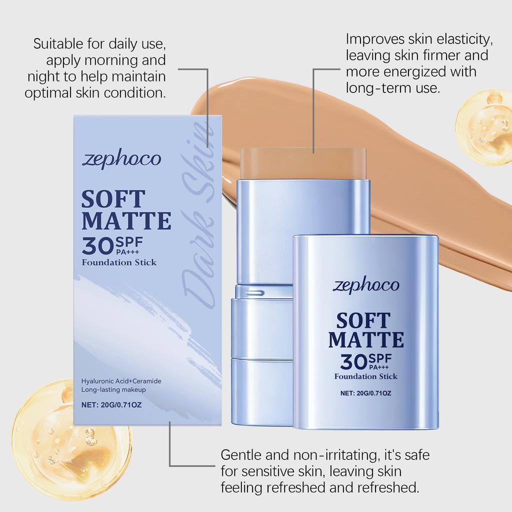 2-in-1 Soft Matte Foundation Stick Deep flesh color Lightweight concealer with long-lasting, radiant, and clear makeup finish