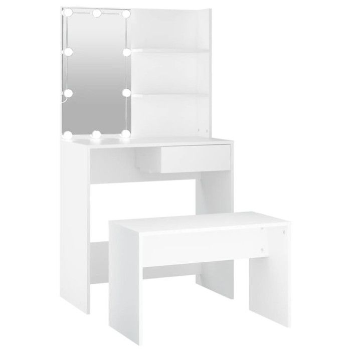 VidaXL Vanity Set with LED Cosmetic Table Makeup Dressing Table Jewelry Table Bedroom White Wood 3114107