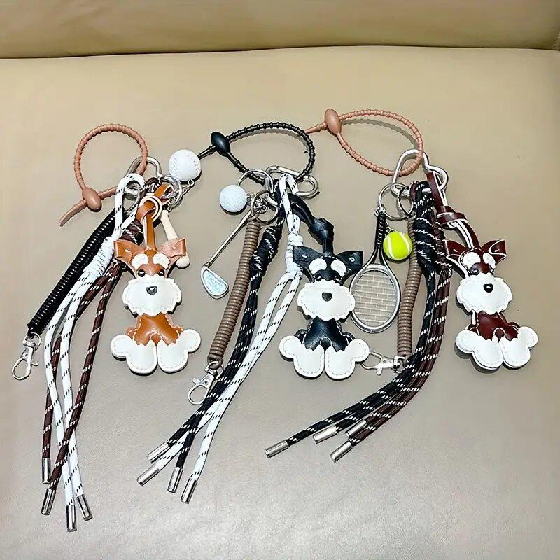 Cartoon PU Leather Cute Schnauzer Handbag Pendant For Women Dog Puppy Pendant Backpack Ornaments AVE