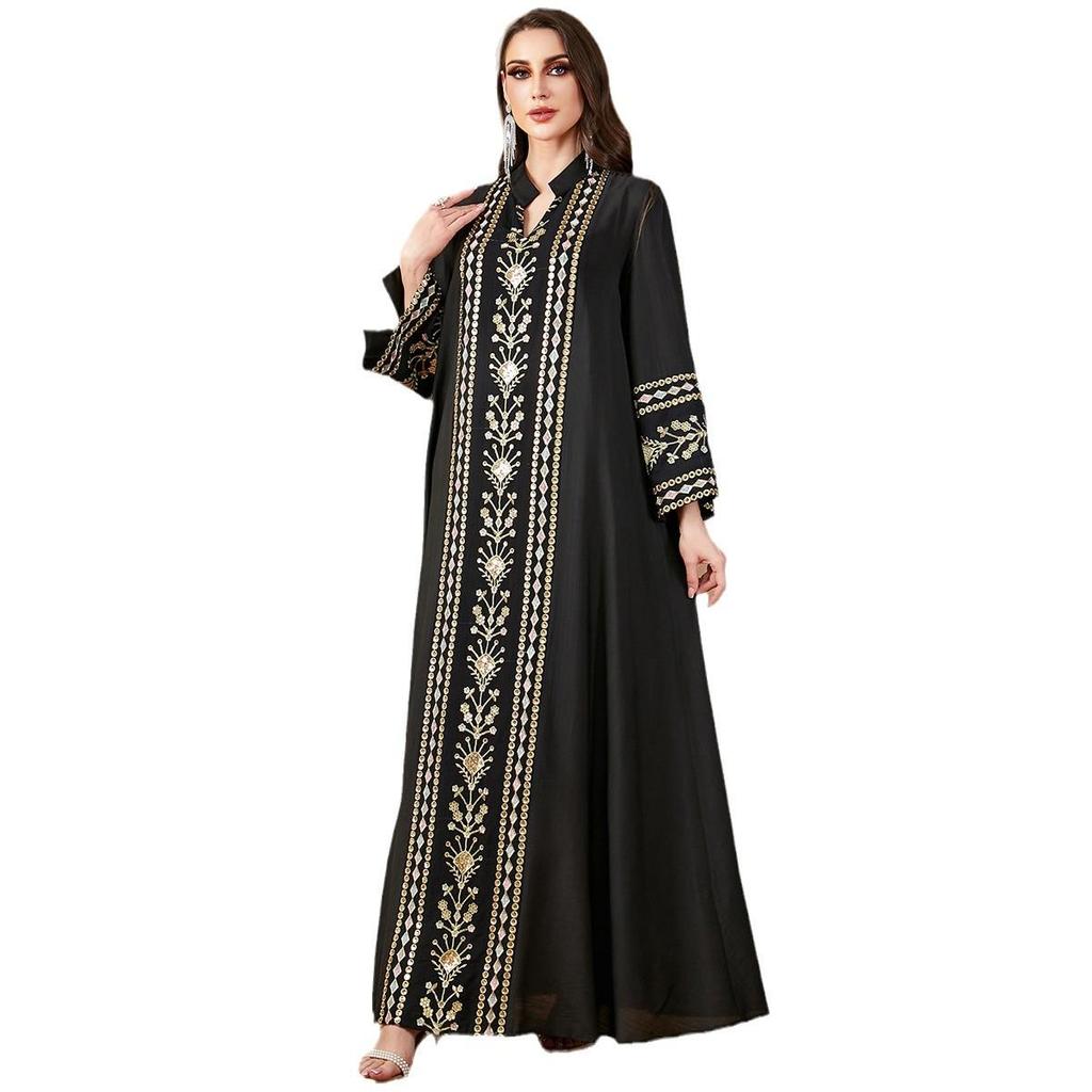 Women's Embroidered Long Sleeve Patchwork Robe - Middle Eastern and Western Style