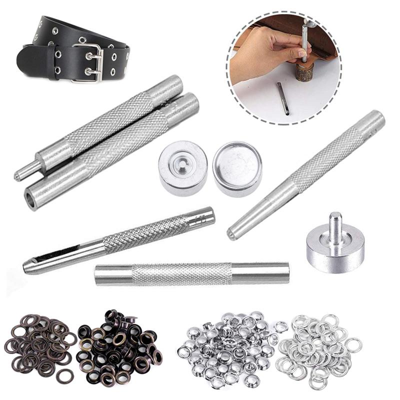 80pcs/set Copper Silver Metal Eyelet Grommets With Eyelet Punch Die Tool Set For Leathercraft Clothing Shoes Belt Bag Accessories