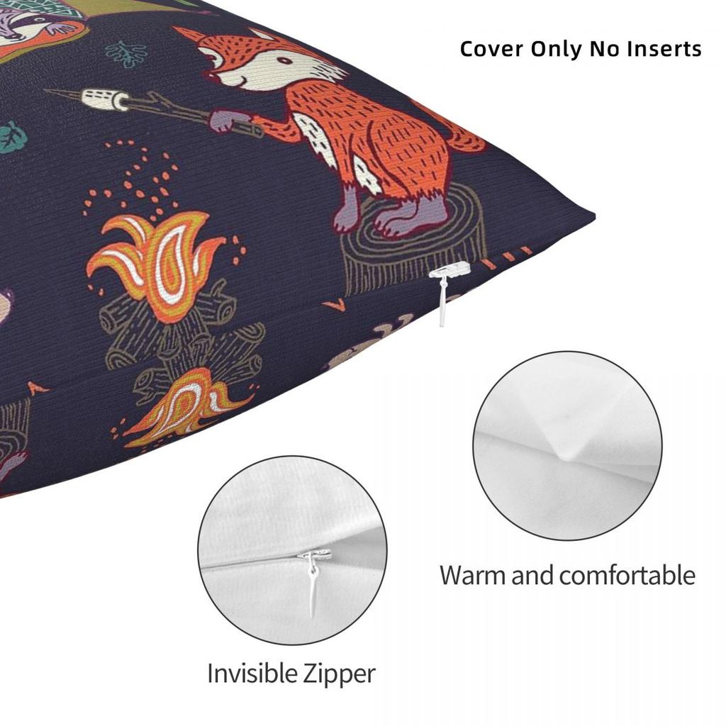 Woodland Animals Campout Square Pillowcase Polyester Linen Velvet Creative Zip Decor Pillow Case Car Cushion Case 18"