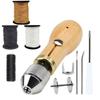 Leather Sewing Machine Kit with Handheld Sewing Machine, Two Needles, Three Shoe Threads In Black White Brown for Leather DIY