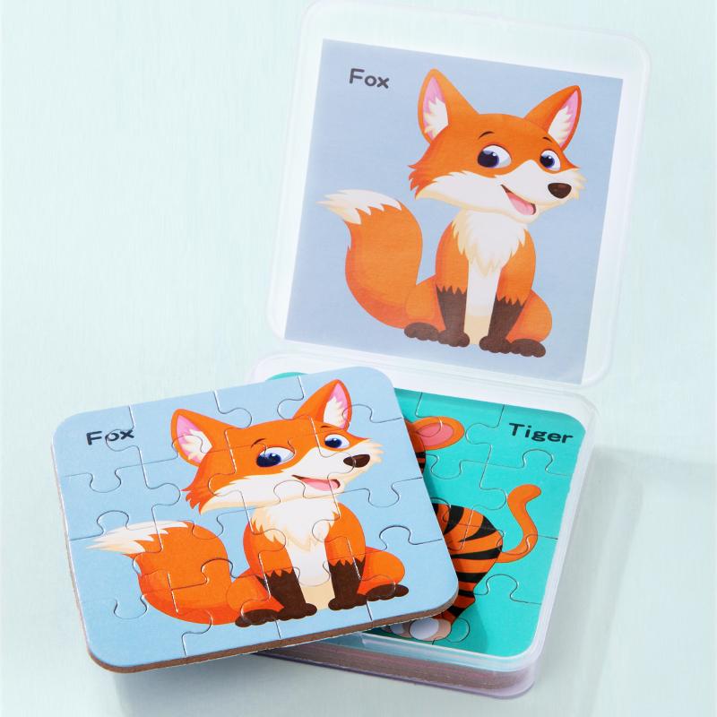 64 Pieces Wooden Puzzle Cartoon Animals Car Fruits Vegetables Pattern Jigsaw Puzzles Game Kids Educational Learning Toys