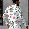 Men s Plus Size Long Sleeve Quarter Zip Collared Polo Shirt Sailing Printed White