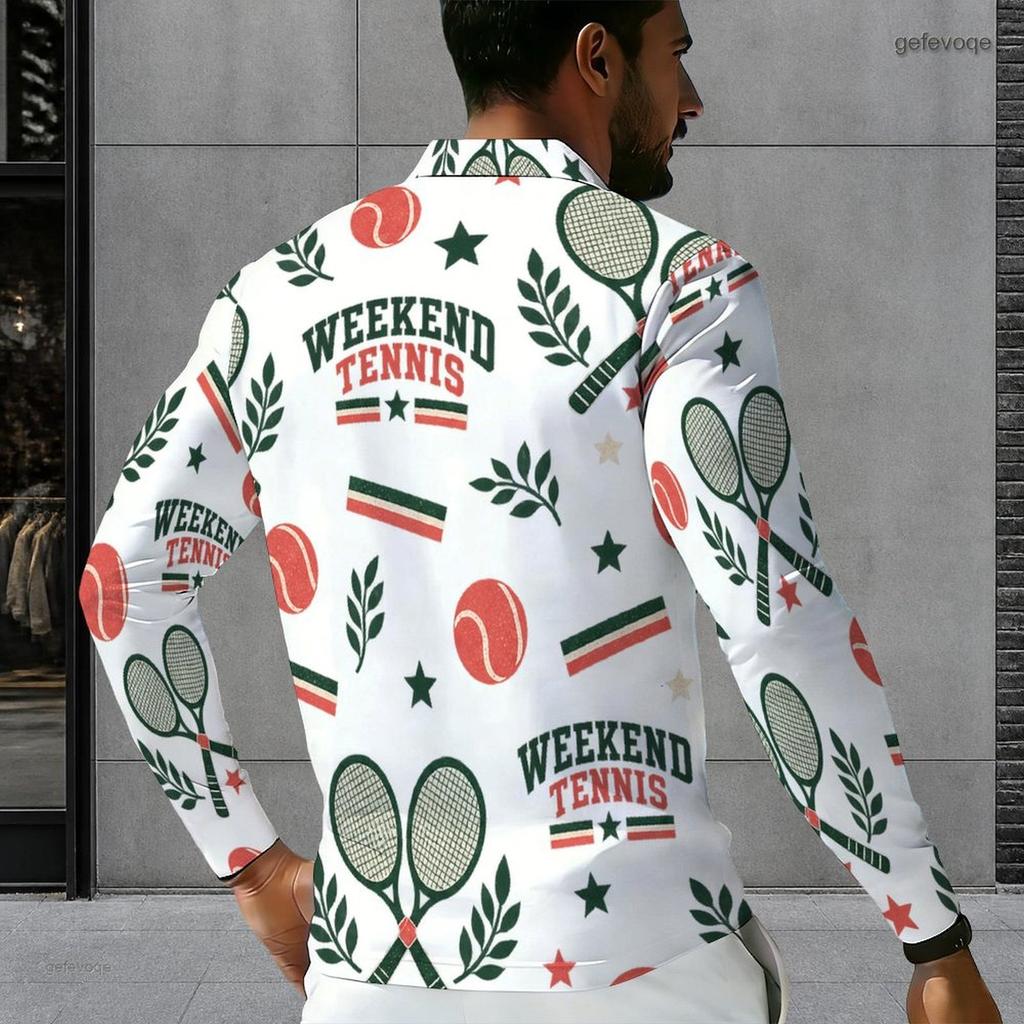 Men s Plus Size Long Sleeve Quarter Zip Collared Polo Shirt Sailing Printed White