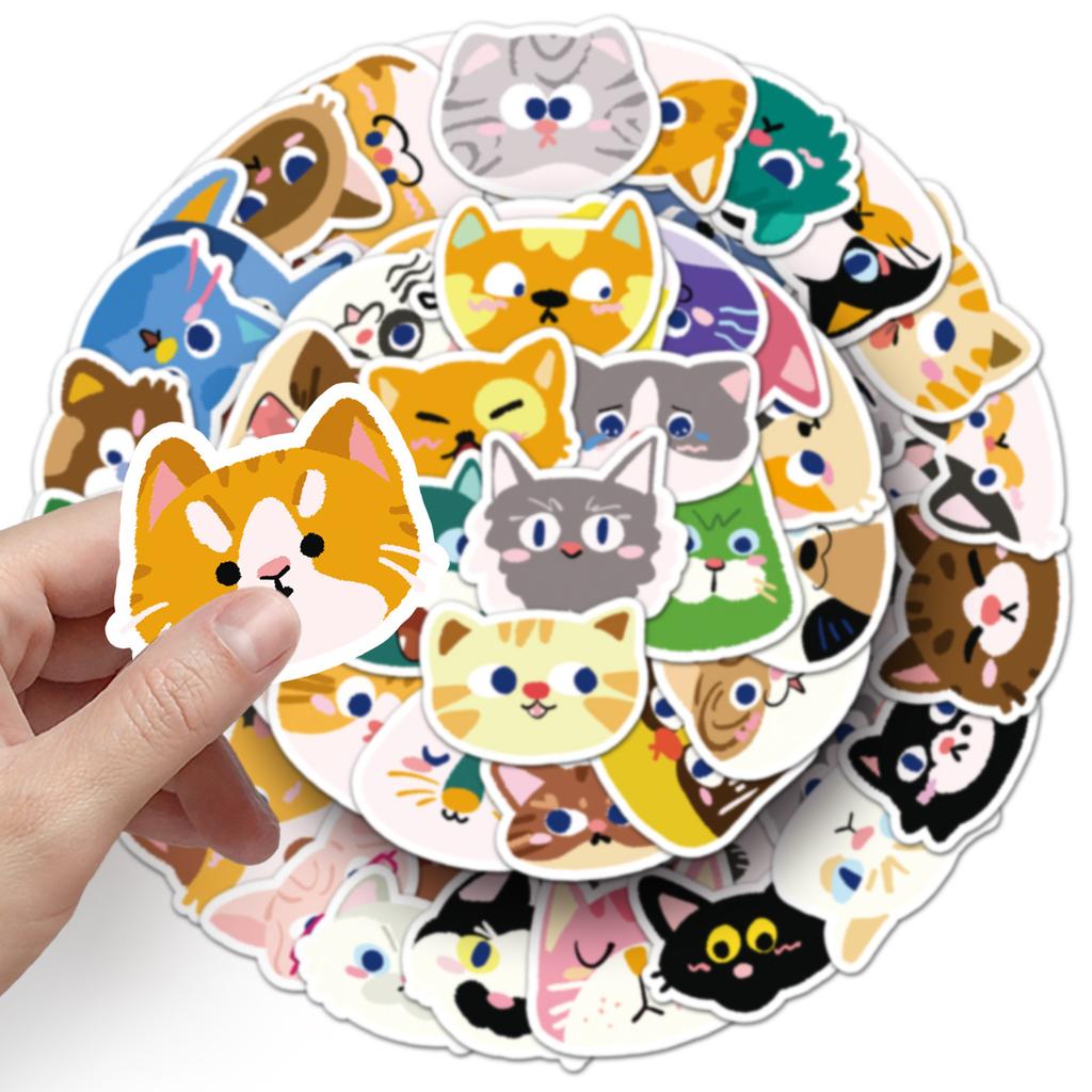 50 Cat Head Graffiti Stickers Cartoon Cute Hand-painted Decorative Mobile Phone Case Water Cup Waterproof Stickers
