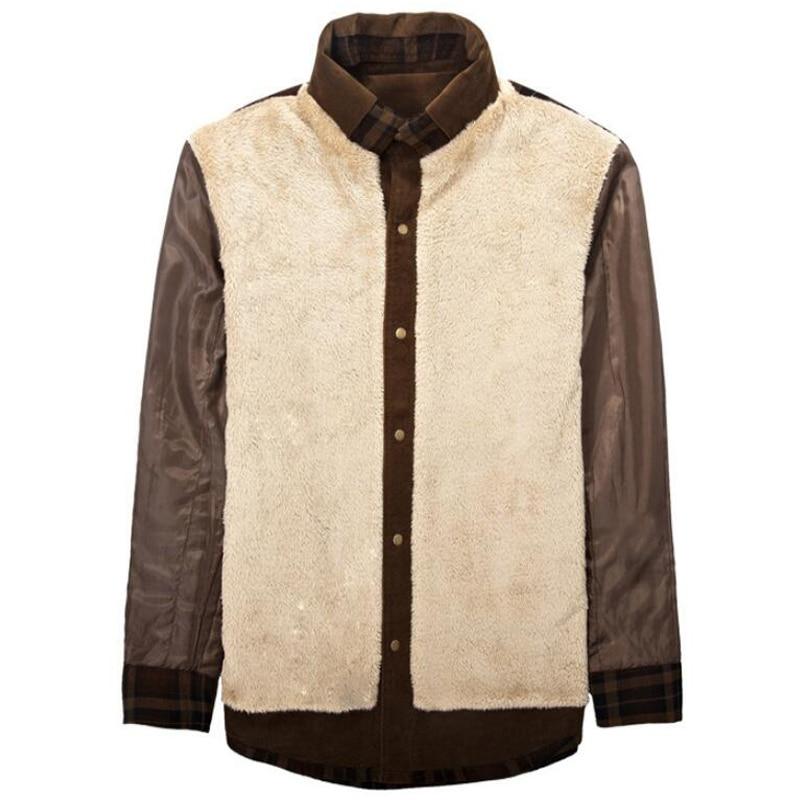 Men's Padded and Thickened Plaid Shirt Long-sleeved Warm Business Casual Cotton Jacket