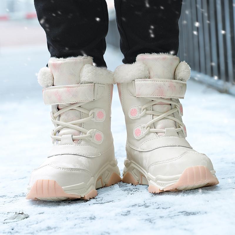 Children Warm Snow Boots Kids Winter Cotton Shoes Non-slip Snow Outdoor Warm Plush Boots High Top Warm Furry Footwear Waterproof Warm Sneakers