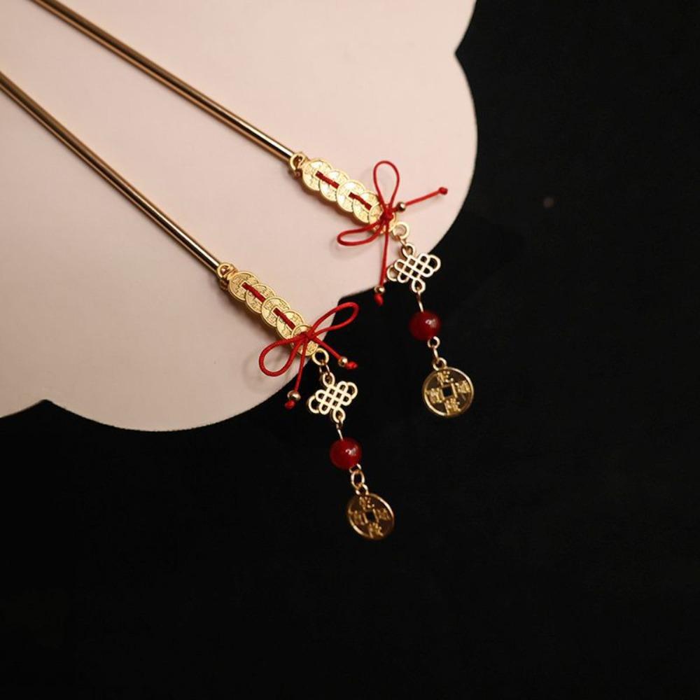 Antique New Year Hairpin Copper Coin Hanfu Hair Fork Vintage Ancient Hair Stick Jewelry