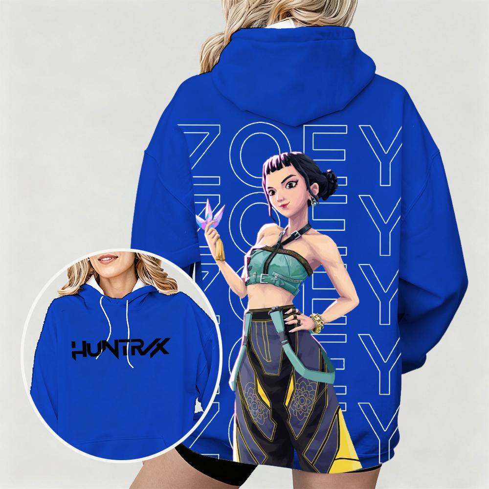 Женское худи оверсайз KPop Demon Hunters Zoey с анимационным принтом Удобное Модное Повседневное Худи