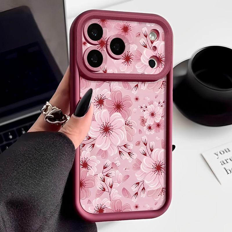 Full Screen Peach Blossoms Floral Case For iPhone 17 Pro Max Funda Shockproof Bumper Cover For iPhone 16 Pro Max 15 14 13 12 11 Air 16E