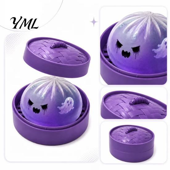 Steamed Bun Squeeze Toy 1/2/3Pcs Purple Ghost Dumpling Toy, Halloween Clear Stress Relief Ball Fidget Simulated