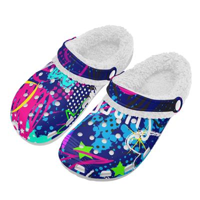 1 пара белых ЭВА клогов, уютные теплые на подкладке, унисекс, слипоны, легкая противоскользящая подошва, мягкий плюшевый интерьер для зимы, удобная носка