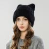 Angora rabbit fur hat autumn and winter knitted plush cat ear shape warm cute ladies casual hat