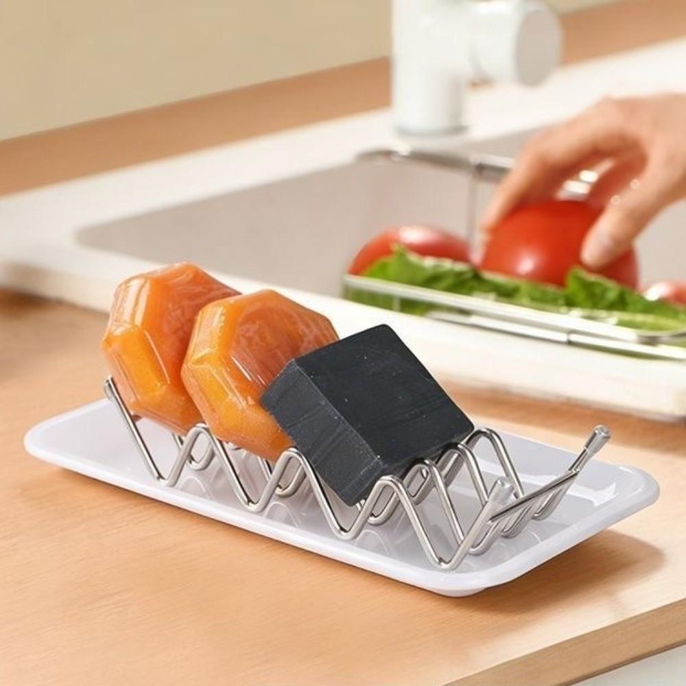 Anti-Slip Stainless Steel Soap Box W-Shaped Soap Holder Draining Soap Rack Student Dormitory