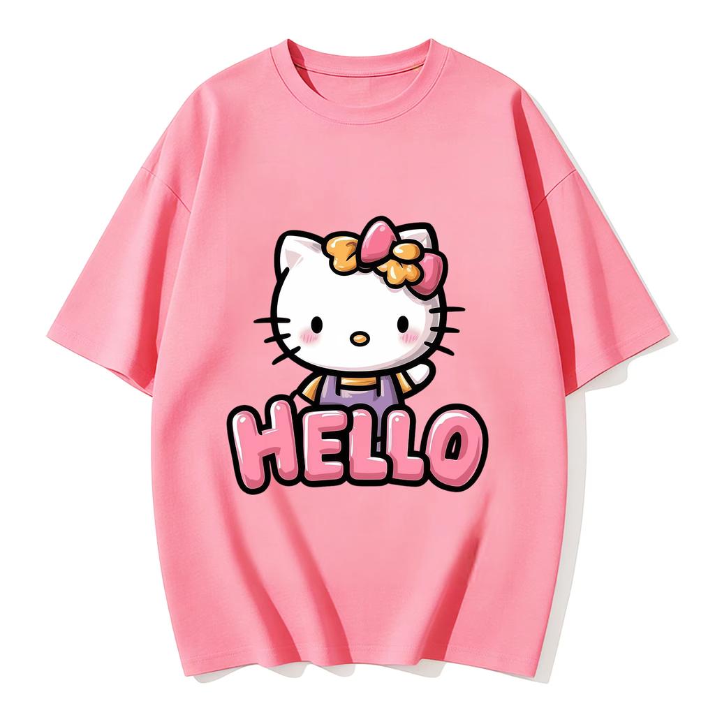 2026 new Summer Cute HelloKitty TShirts Soft Cotton Short Sleeve Tees for Parents Kids Breathable Casual Daily Outfit Tops