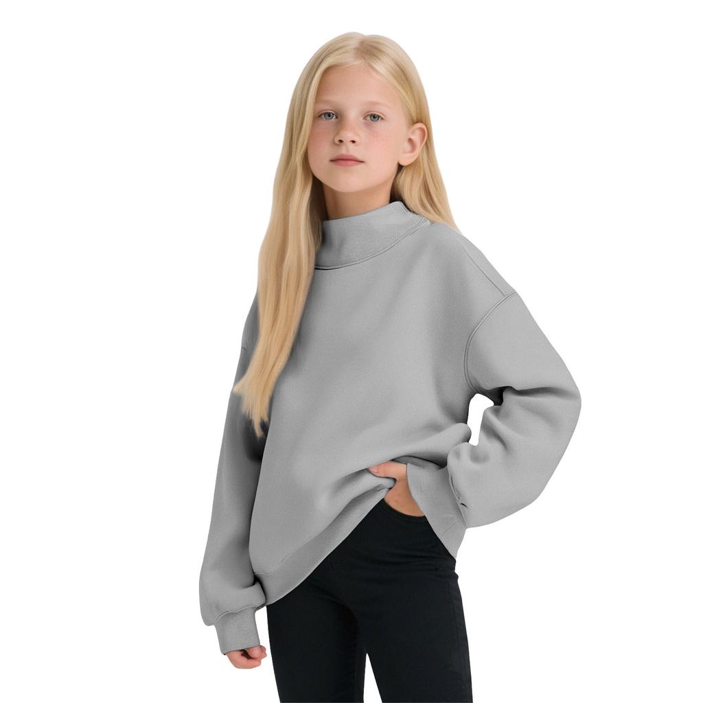 Girls’ Oversized Mock Neck Sweatshirt, Long Sleeve Pullover Top, Soft Fleece Casual Wear for Fall and Winter