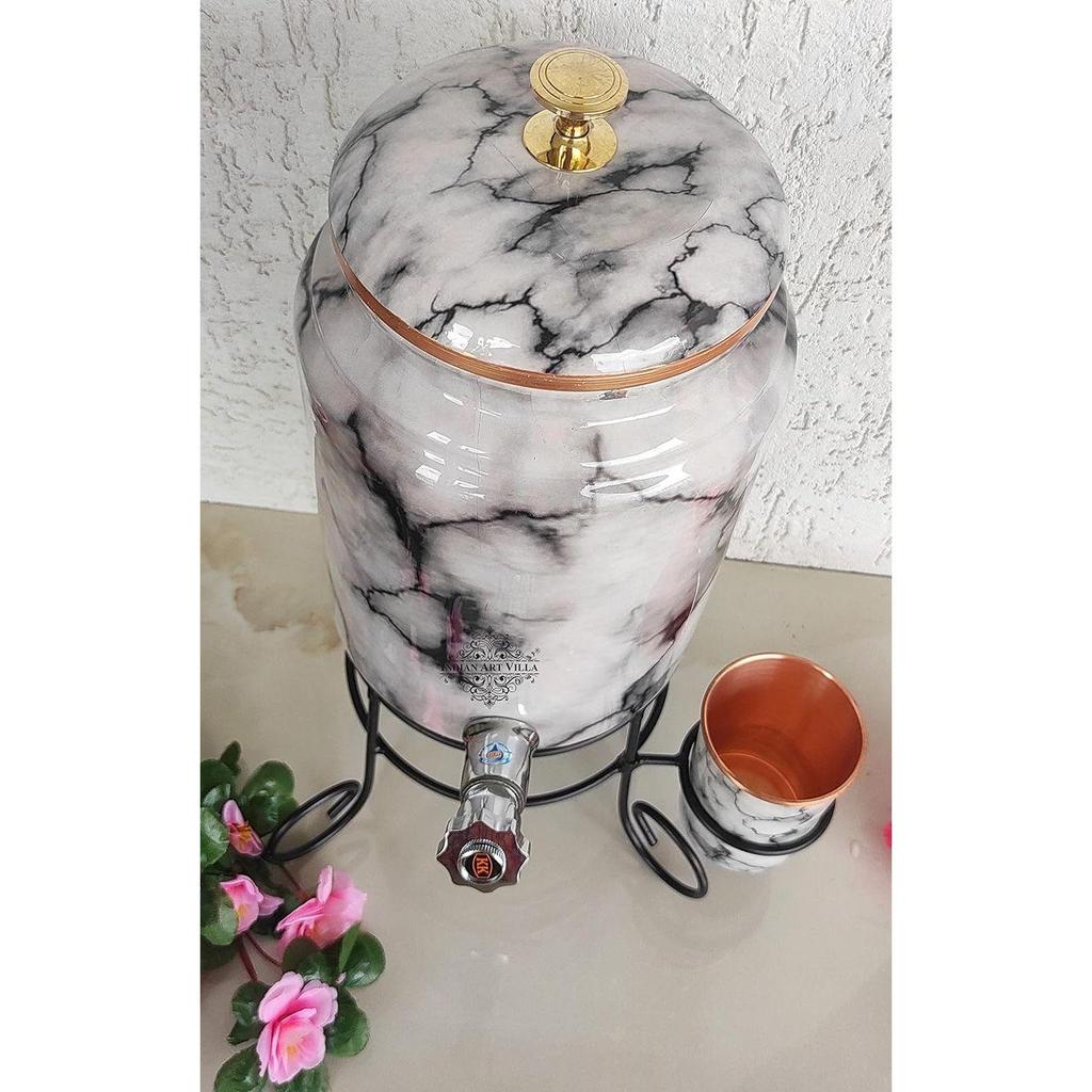 Медный черный и белый мраморный печатный дизайн, большой размер, с латунным краном, медным стаканом и подставкой, для хранения и подачи воды, объем - 5 литров