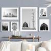 Black and White Islamic Mosque Door Canvas Painting Muslim Quote Wall Art Poster Print for Home Decor
