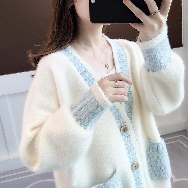 2024 Women's Mink Fleece Knit Cardigan - Loose Fit Sweater for Early Autumn