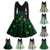Women's St. Patrick's Day Print V-Neck Slim Fit Long Sleeve Swing Dress