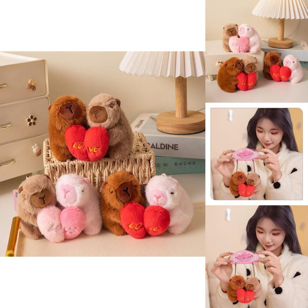 Sweet Capybara Plush Keychain Cute Love Heart Design Soft Plush Keyring For Gifts