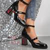 Fashion Beige High Heels African Woman Shoe Mary Jane Patent Leather Chunky Sandals 12cm Burgundy Lolita Retro Block Big Pumps Janes
