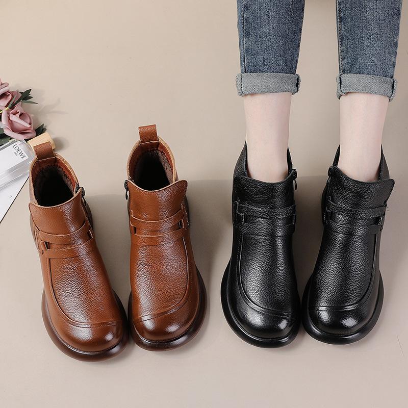 Fashion GKTINOO 2025 Autumn Women's Shoes Genuine Leather Boots Women Fashion Winter Boots Women Non-slip Warm Low Heel Shoes Women