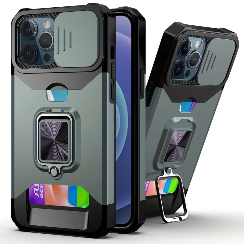 Ударопрочный тяжелый жесткий чехол с металлической подставкой и слотом для карт для iPhone 16 Pro Max 15 Pro Max 14 Pro Max
