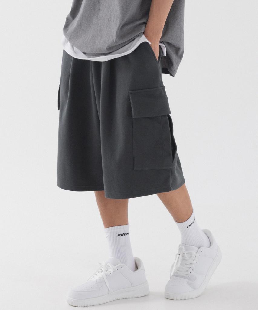 PIANER Wide Cargo Sweatshirt Bermuda Shorts (Charcoal)