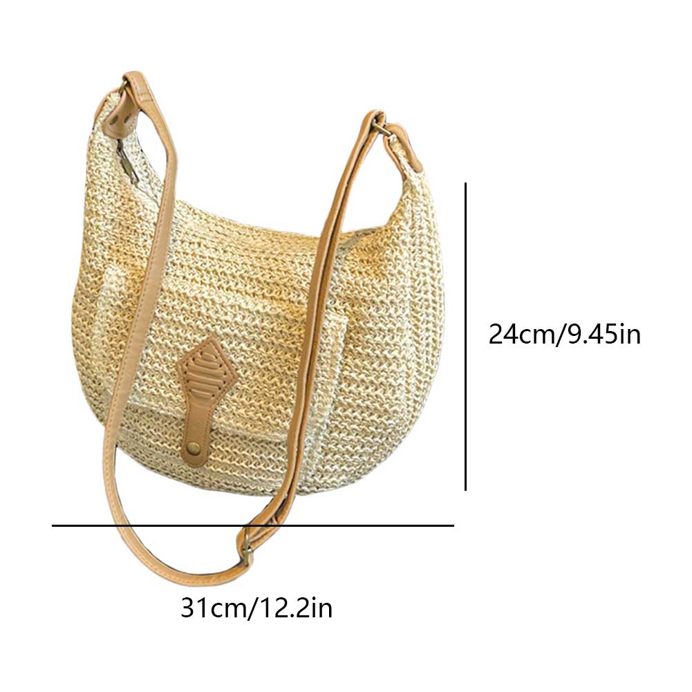 Summer Beach Woven Crossbody Bag Straw Weaving Shoulder Bag 2025 Raffia Zipper Handbag Boho Rattan Hand-Woven Travel Satchel Bag