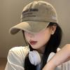 Letter embroidered baseball cap female American retro face-showing small peaked cap washed and made old big head circumference wide brim hat