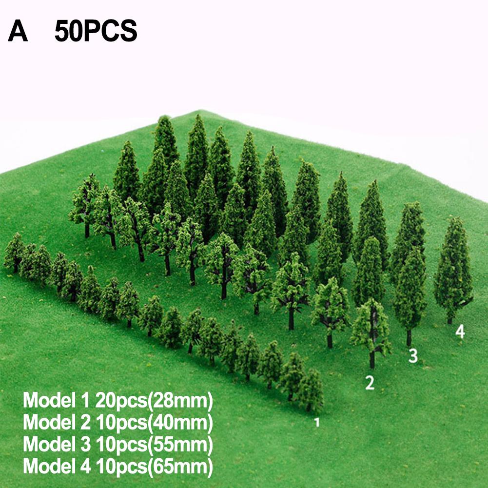 50Pcs Plastic Model Train Miniature Tree Scenery DIY Outdoor Landscape Railroad Building Accessory Sand Table Model Garden Decor