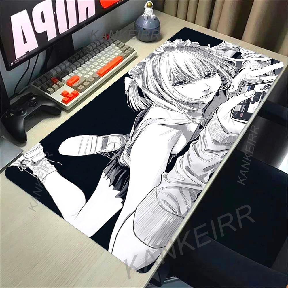 Cartoon Black And White Extended Desk Mat Laptop Japan Cool Anime Girl Mouse Pad Rubber Keyboard Rug PC Gamer Cabinet Mousepad