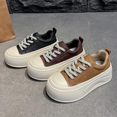 [Фанфна] туфли на толстой подошве женские 2025 осень новые модные универсальные с круглым носком на шнуровке легкие повседневные кеды прилив