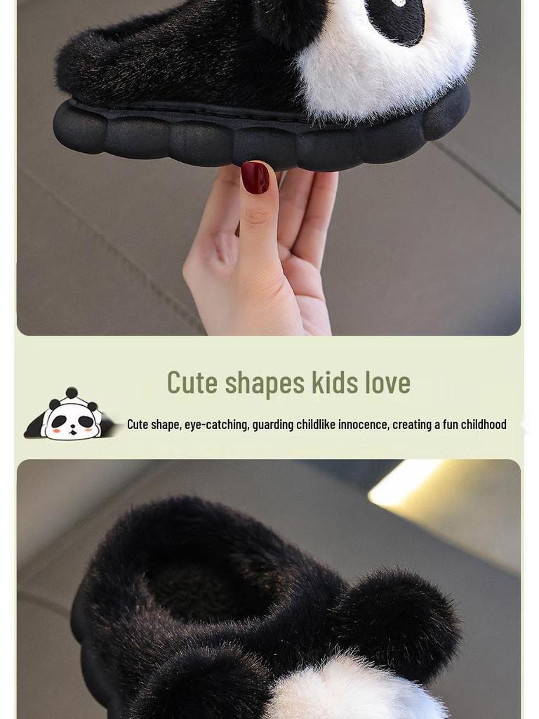 Детские зимние плюшевые тапочки-панды - Теплые хлопковые туфли без задника для мальчиков и девочек