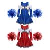 Kids Girls Cheerleading Performance Costume Long Sleeve Round Neck Shiny Sequins Dress with Flower Balls