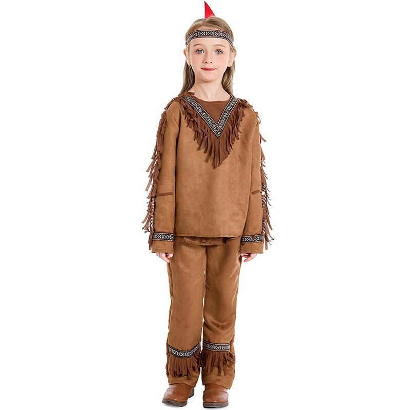 Boys Halloween Costume Native American Chief Role Play Outfit Kids Stage Performance Clothing