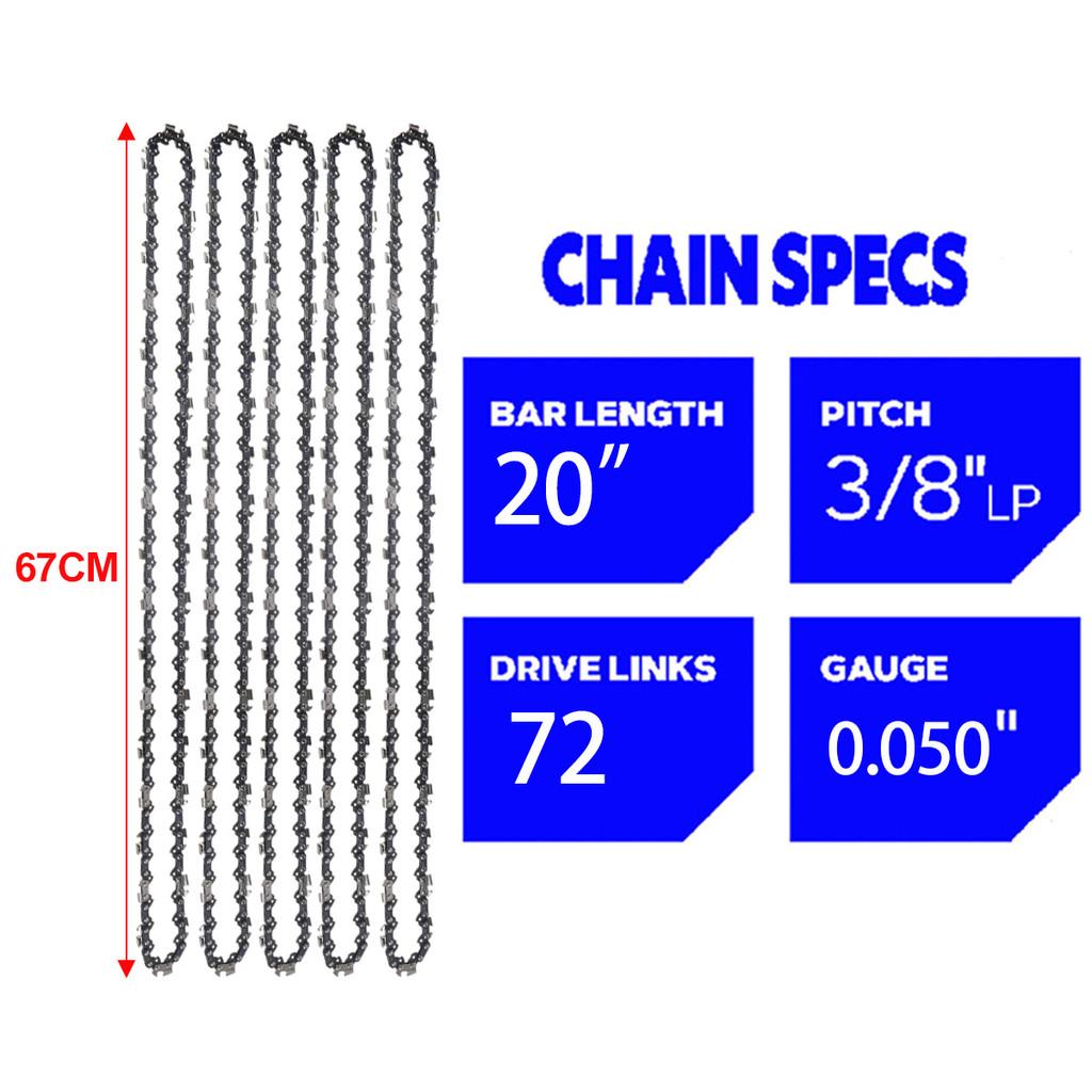 20 Inch Metal Chainsaw Chain 3/8" LP Saw Chain 72 Drive Link Electric Saw Replacement Chainsaw Saw Chain