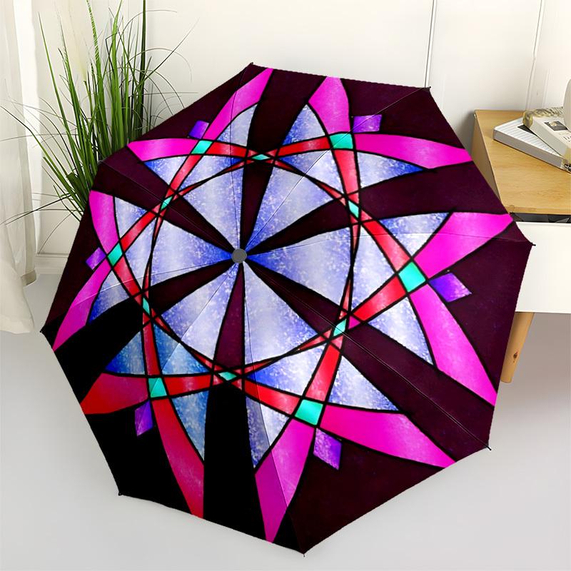1pc Stained Glass Automatic Open/Close Umbrella - Compact Travel Umbrella, Gift for Birthday, Holiday yy260106039