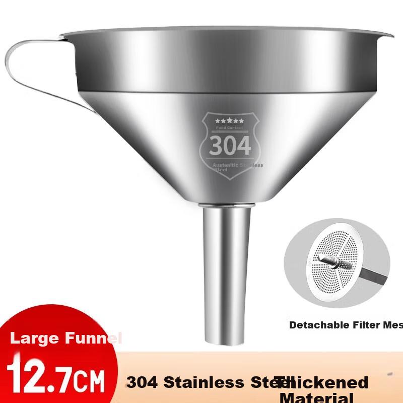 Baijie 304 Detachable Stainless Steel Funnel with Filter, Large Diameter Oil, Wine, Vinegar Strainer for Home Kitchen Use